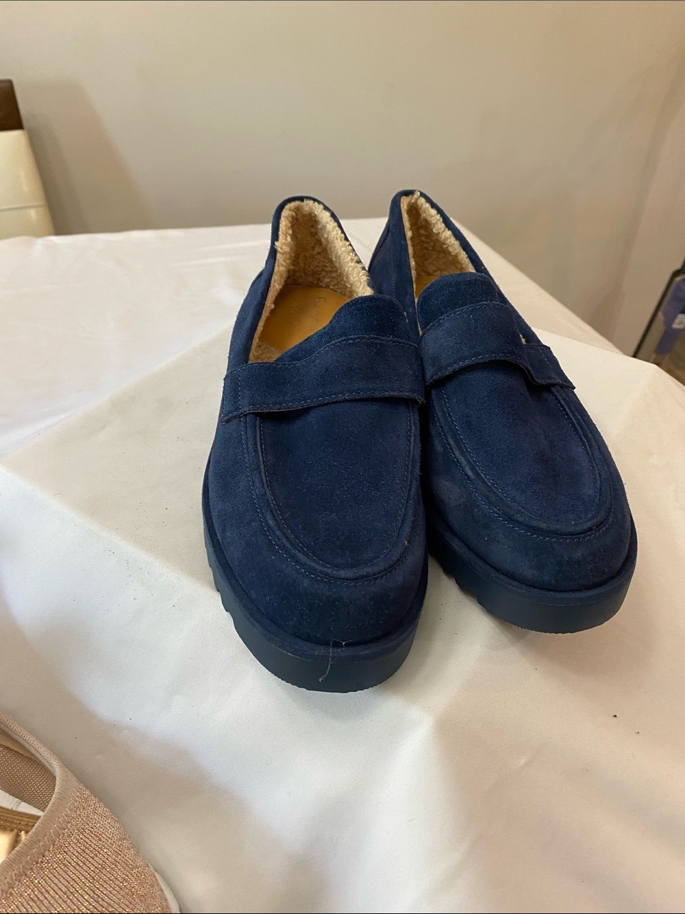 Women Navy Suede Slip-On Loafers
